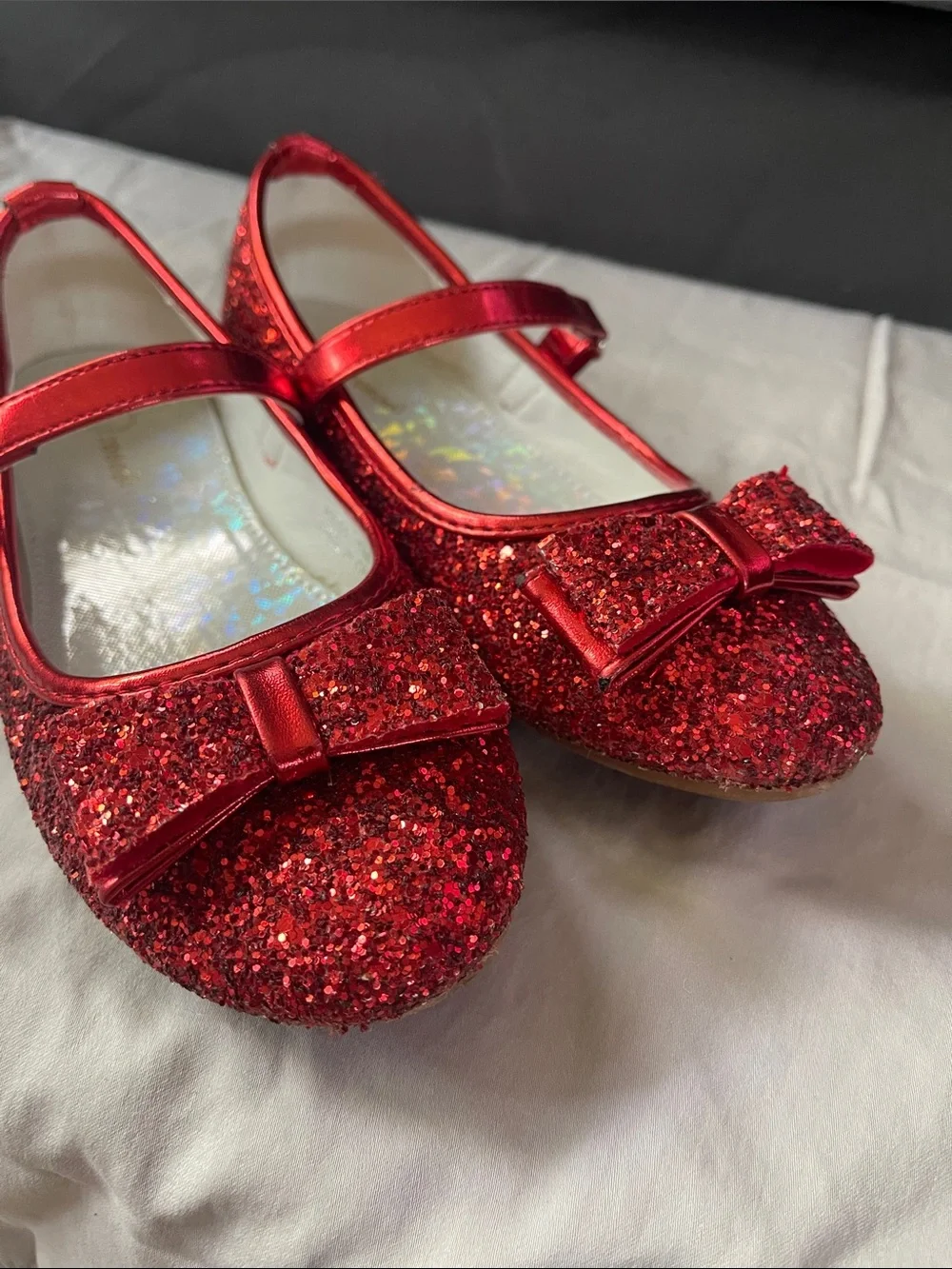Parrosso Girls Red Glitter Mary Jane Dress Shoes with Bow size 1